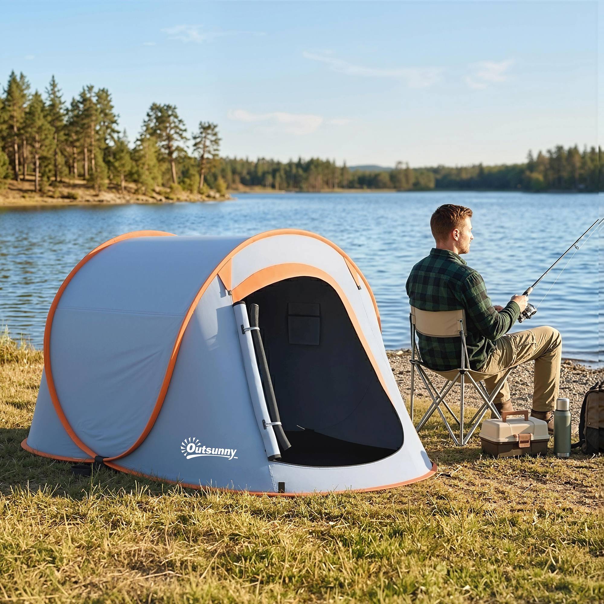 Tente pliante pliable pour 2 à 3 personnes, imperméable (2000 mm), avec sac de transport, 245 x 148 x 105 cm, grise - Image 3