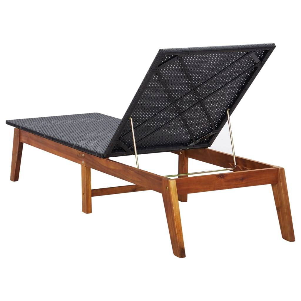 Helloshop26 - Transat chaise longue bain de soleil lit de jardin terrasse meuble d'extérieur 200 x 60 x (34-86) cm résine tressée et bois d'acacia massif - Imagen 4