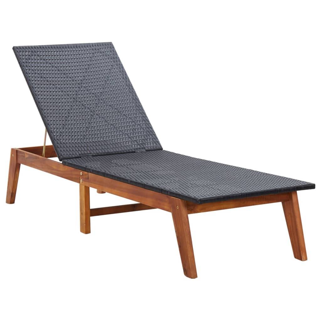 Helloshop26 - Transat chaise longue bain de soleil lit de jardin terrasse meuble d'extérieur 200 x 60 x (34-86) cm résine tressée et bois d'acacia massif - Imagen 1