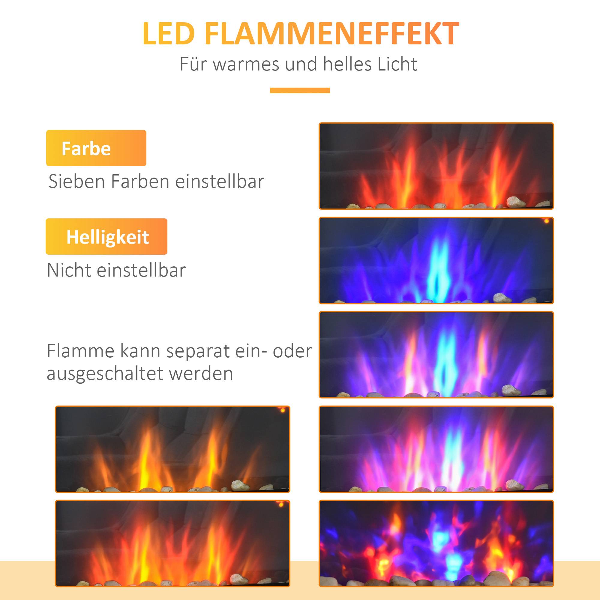 Sans Marque - Cheminée murale électrique, 1000W/2000W, effet de feu LED, télécommande, look élégant, avec fonction de chauffage - Image 7