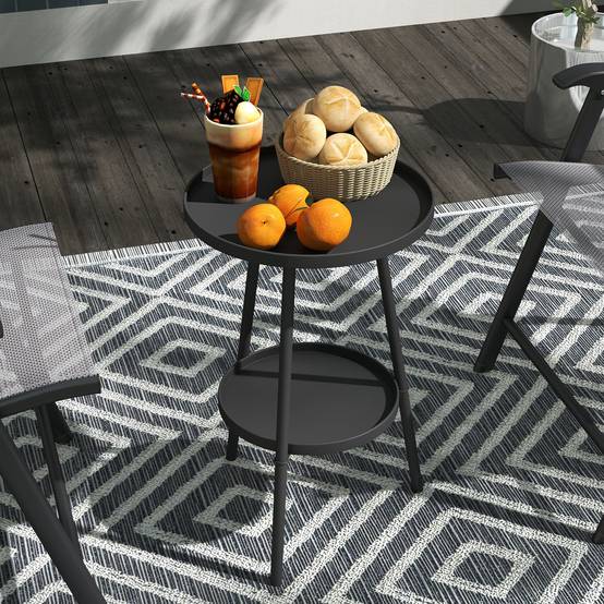 Sans Marque - Table jardin ronde 2 niveaux rebords surélevés plateau inférieur intérieur extérieur Ø32x51 cm Noir - Image 3