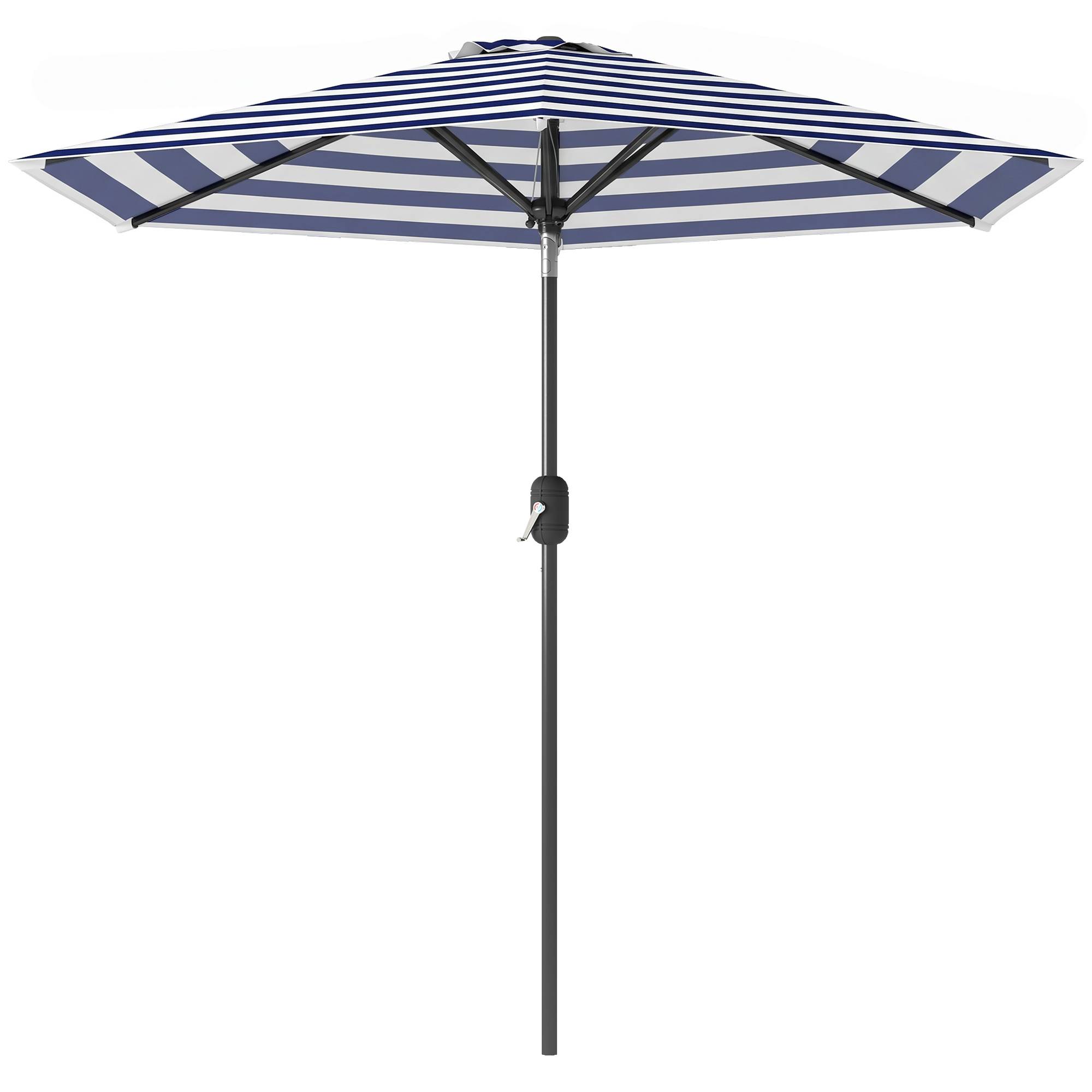 Parasol de jardin Ø230 x 216 cm, ouverture manuelle, angle réglable et imperméable, pour terrasse et piscine, bleu et blanc. - Image 2