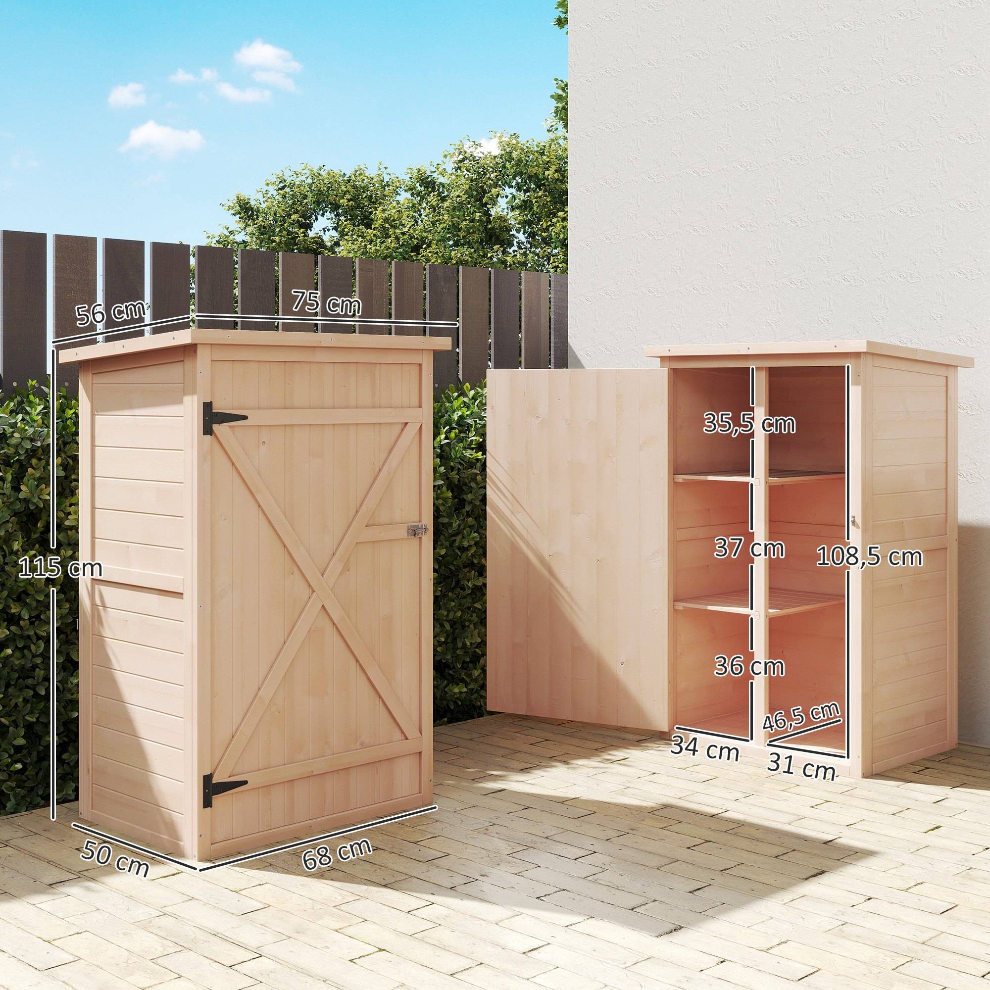 Armoire jardin, abri outils avec porte, 75x56x115 cm, sapin, brun clair - Image 5