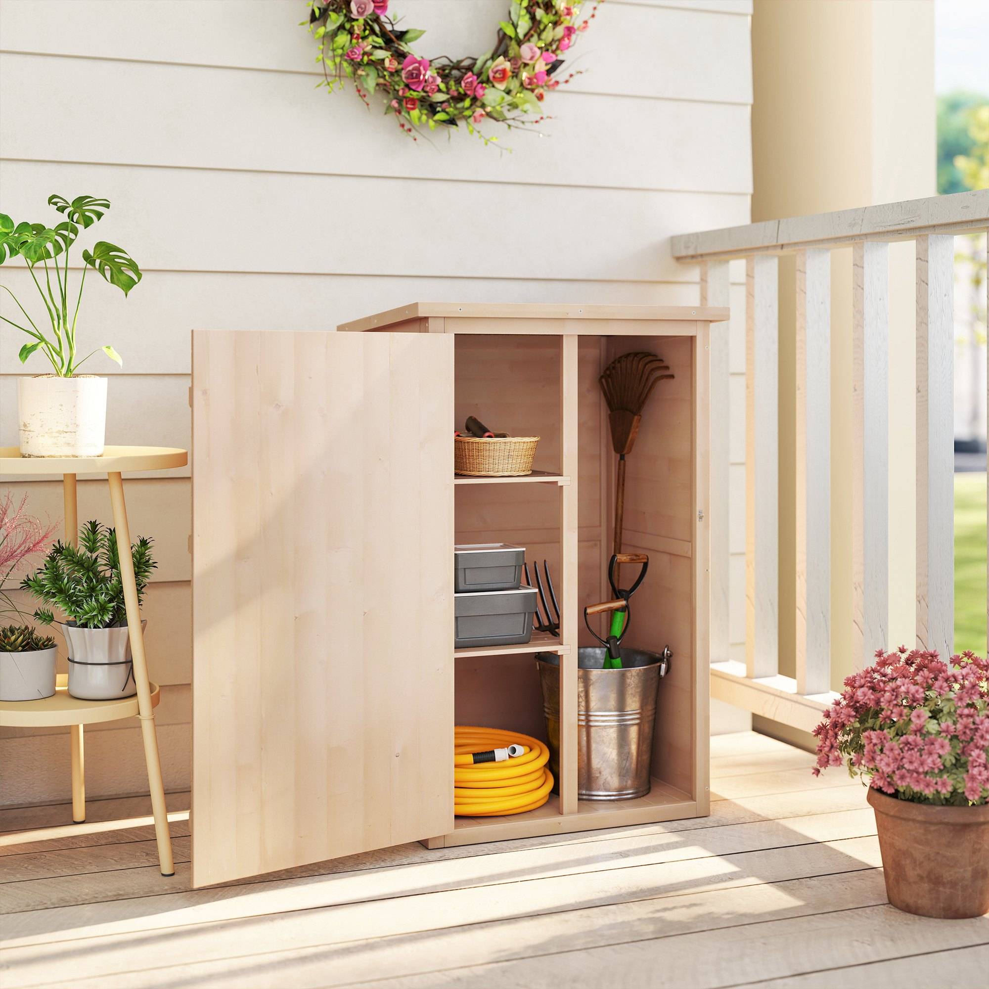 Armoire jardin, abri outils avec porte, 75x56x115 cm, sapin, brun clair - Image 9