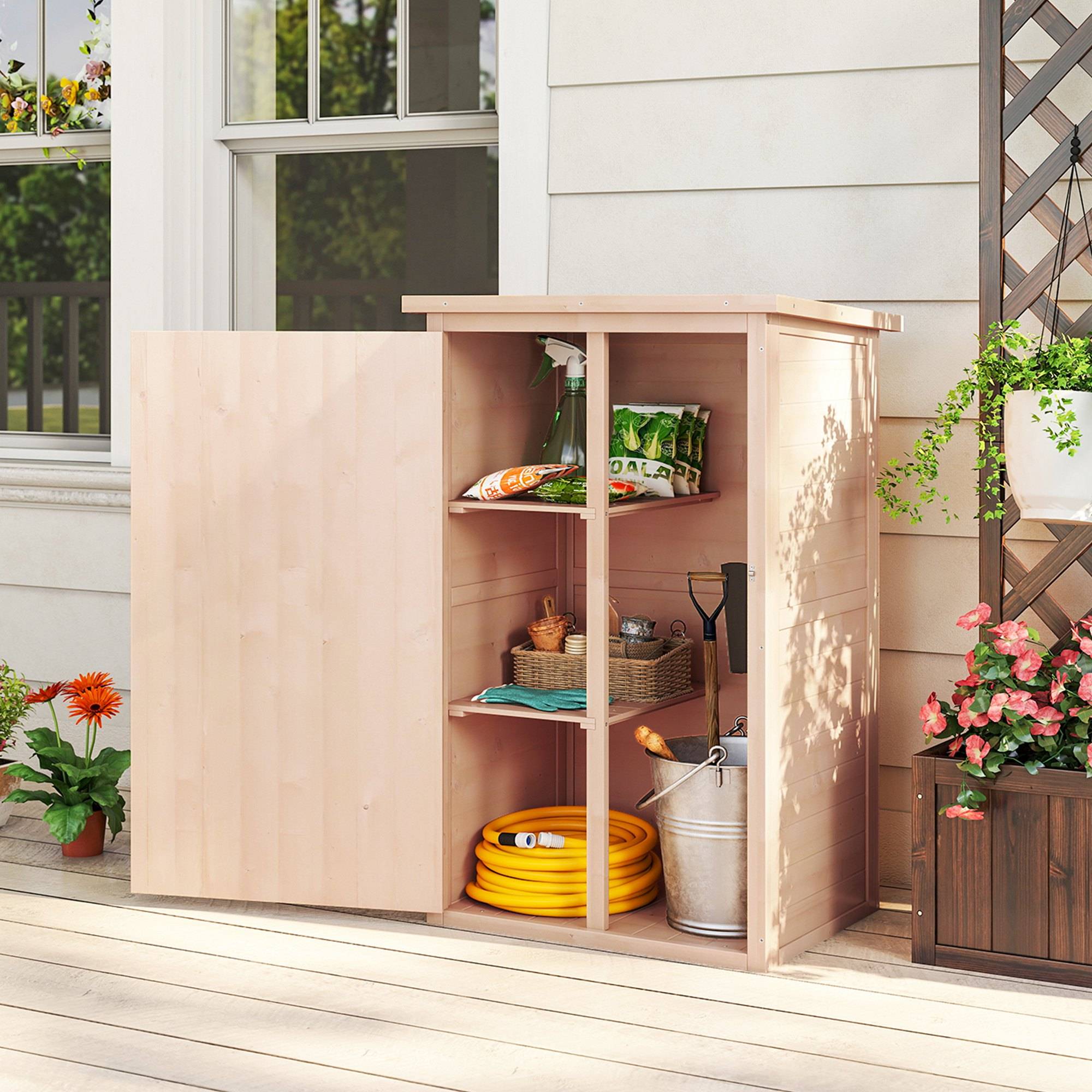 Armoire jardin, abri outils avec porte, 75x56x115 cm, sapin, brun clair - Image 4