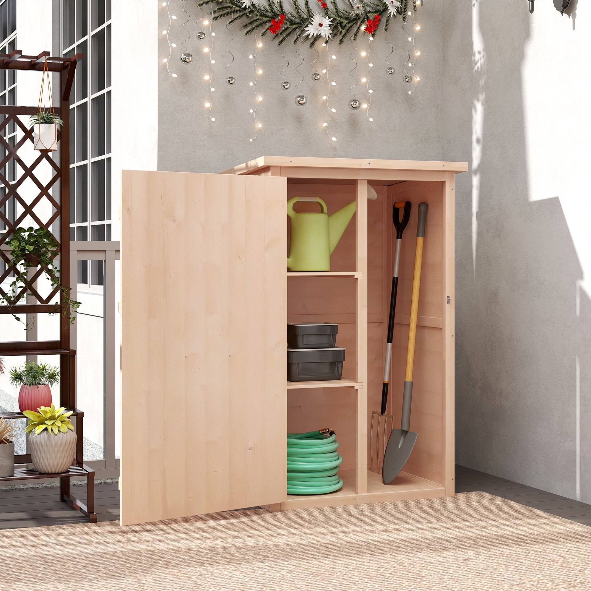 Armoire jardin, abri outils avec porte, 75x56x115 cm, sapin, brun clair - Image 10