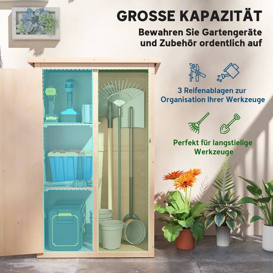 Armoire jardin, abri outils avec porte, 75x56x115 cm, sapin, brun clair - Image 6