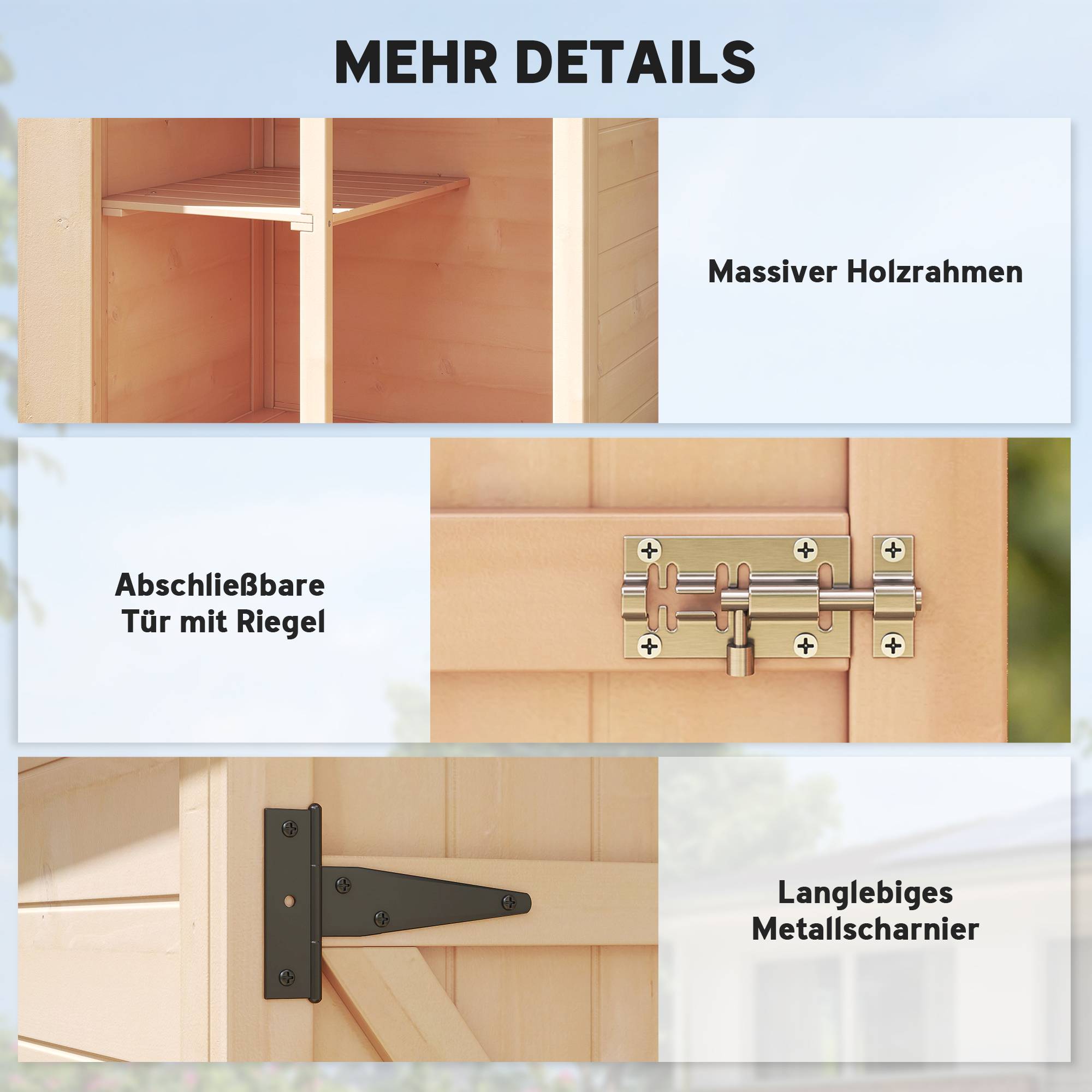 Armoire jardin, abri outils avec porte, 75x56x115 cm, sapin, brun clair - Image 8