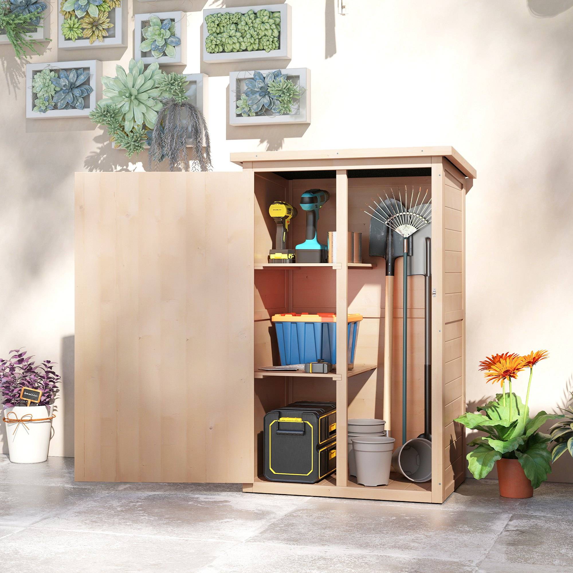 Armoire jardin, abri outils avec porte, 75x56x115 cm, sapin, brun clair - Image 3