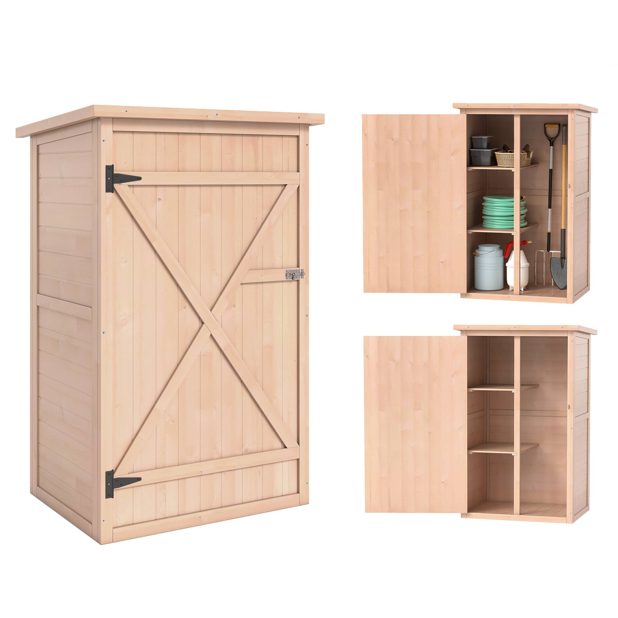 Armoire jardin, abri outils avec porte, 75x56x115 cm, sapin, brun clair - Image 1