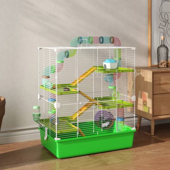 Grande cage hamster acier pour rongeurs 5 niveaux avec tunnel et roue 59x36x69cm vert - ComfortXL Outdoor Living - Image 4