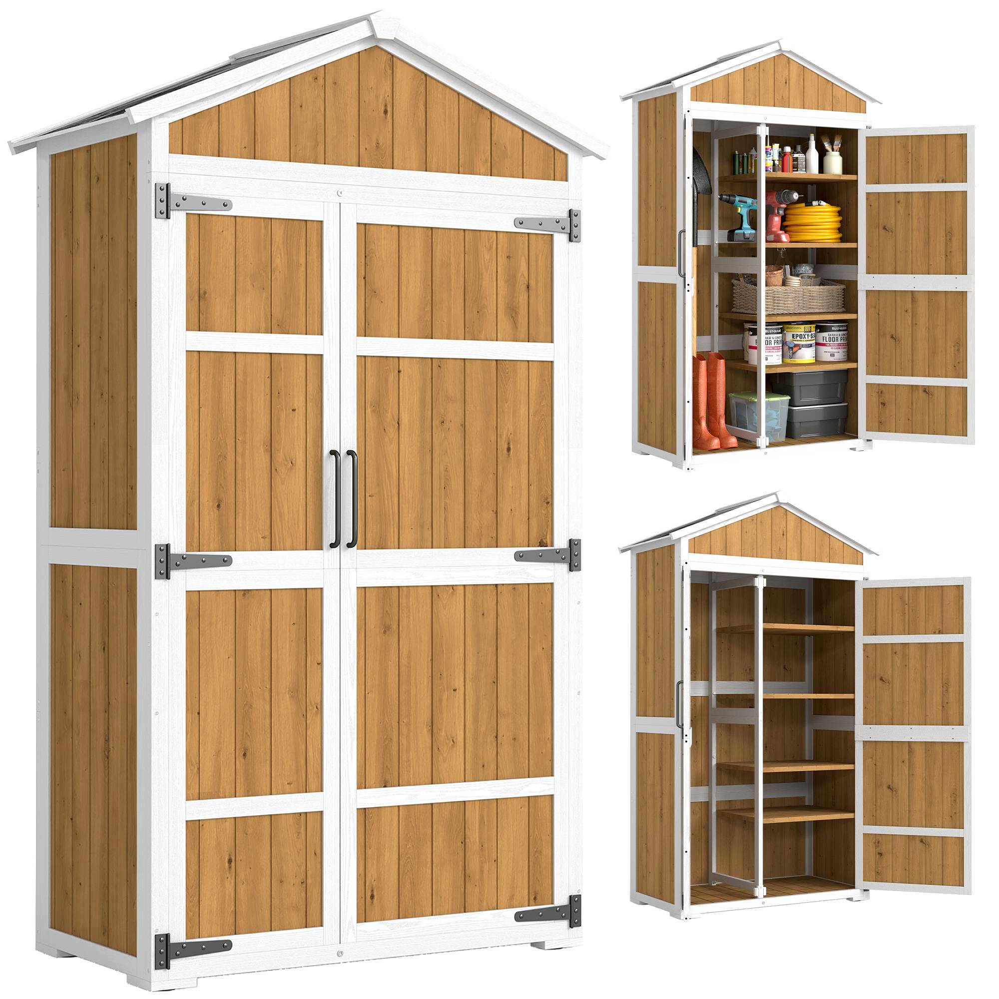 Armoire de Jardin Abri de Jardin Étanche avec Toit en Métal Double Porte pour Outils de Jardinage 105x55x179cm Naturel