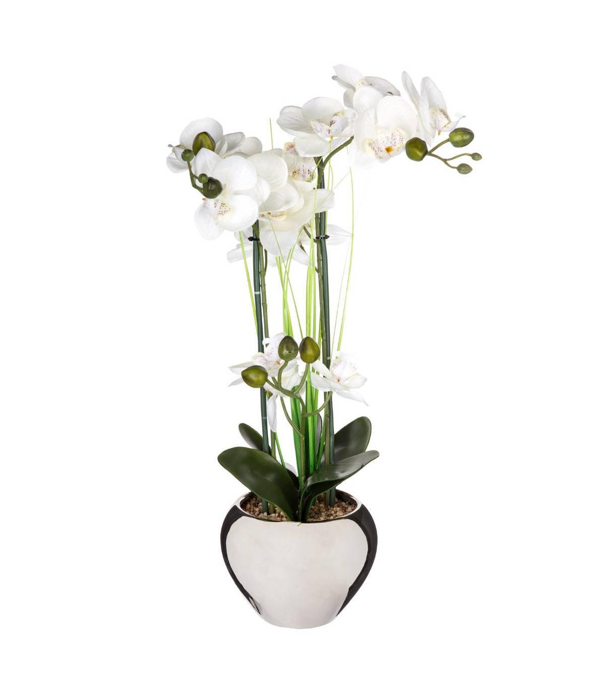 Plante artificielle Orchidée dans un pot en céramique argent H 53 cm - Image 1