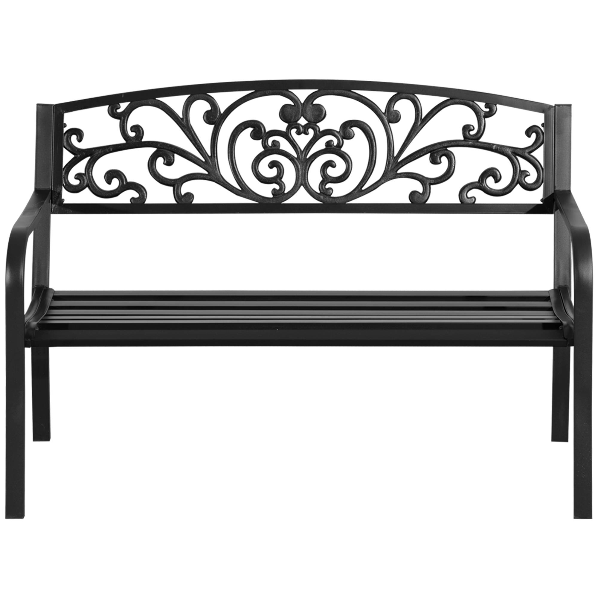 Banc de jardin en métal, motif floral, 2 places, charge maximale 240 kg, acier, 127 cm (L) x 60 cm (l) x 87 cm (H), noir - Image 2