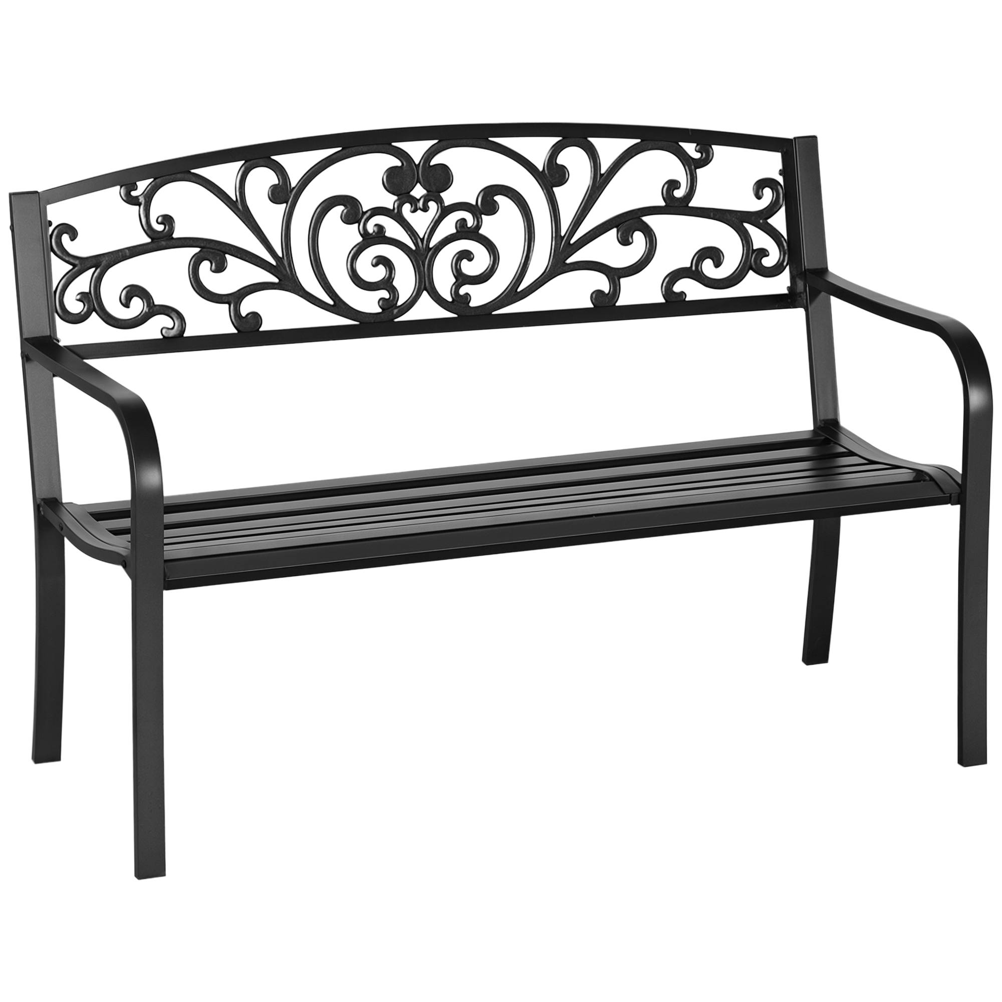 Banc de jardin en métal, motif floral, 2 places, charge maximale 240 kg, acier, 127 cm (L) x 60 cm (l) x 87 cm (H), noir - Image 1