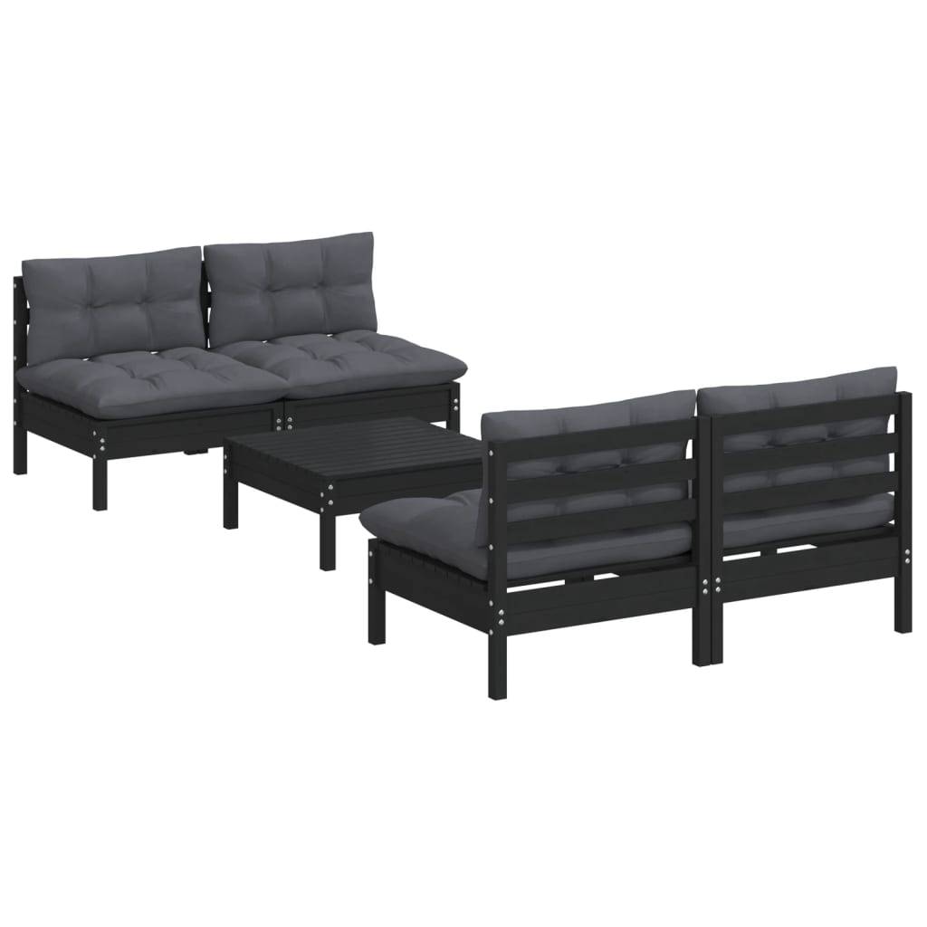Helloshop26 - Salon de jardin meuble d'extérieur ensemble de mobilier 5 pièces avec coussins anthracite bois de pin - Imagen 1