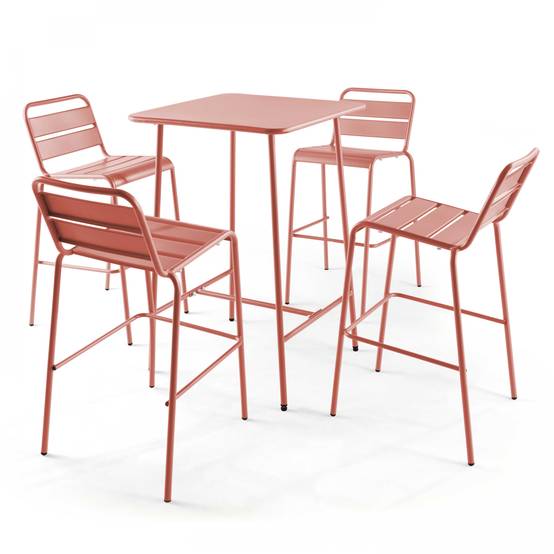 Oviala - Table haute de jardin carrée en acier argile 70cm Palavas - Oviala - Image 3
