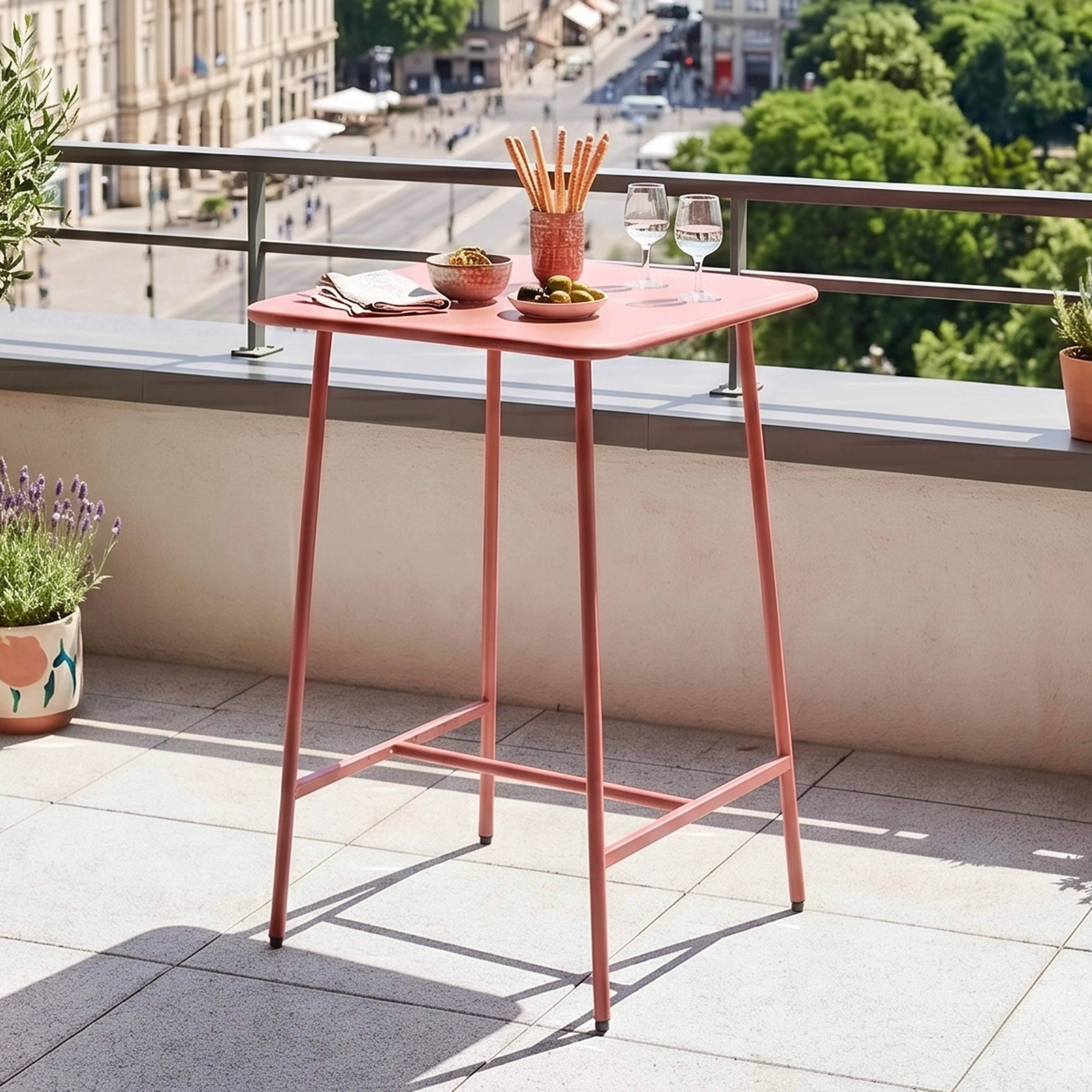 Oviala - Table haute de jardin carrée en acier argile 70cm Palavas - Oviala - Image 4