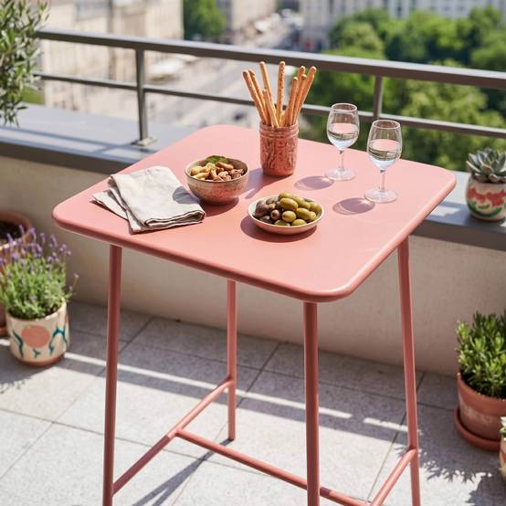Oviala - Table haute de jardin carrée en acier argile 70cm Palavas - Oviala - Image 5