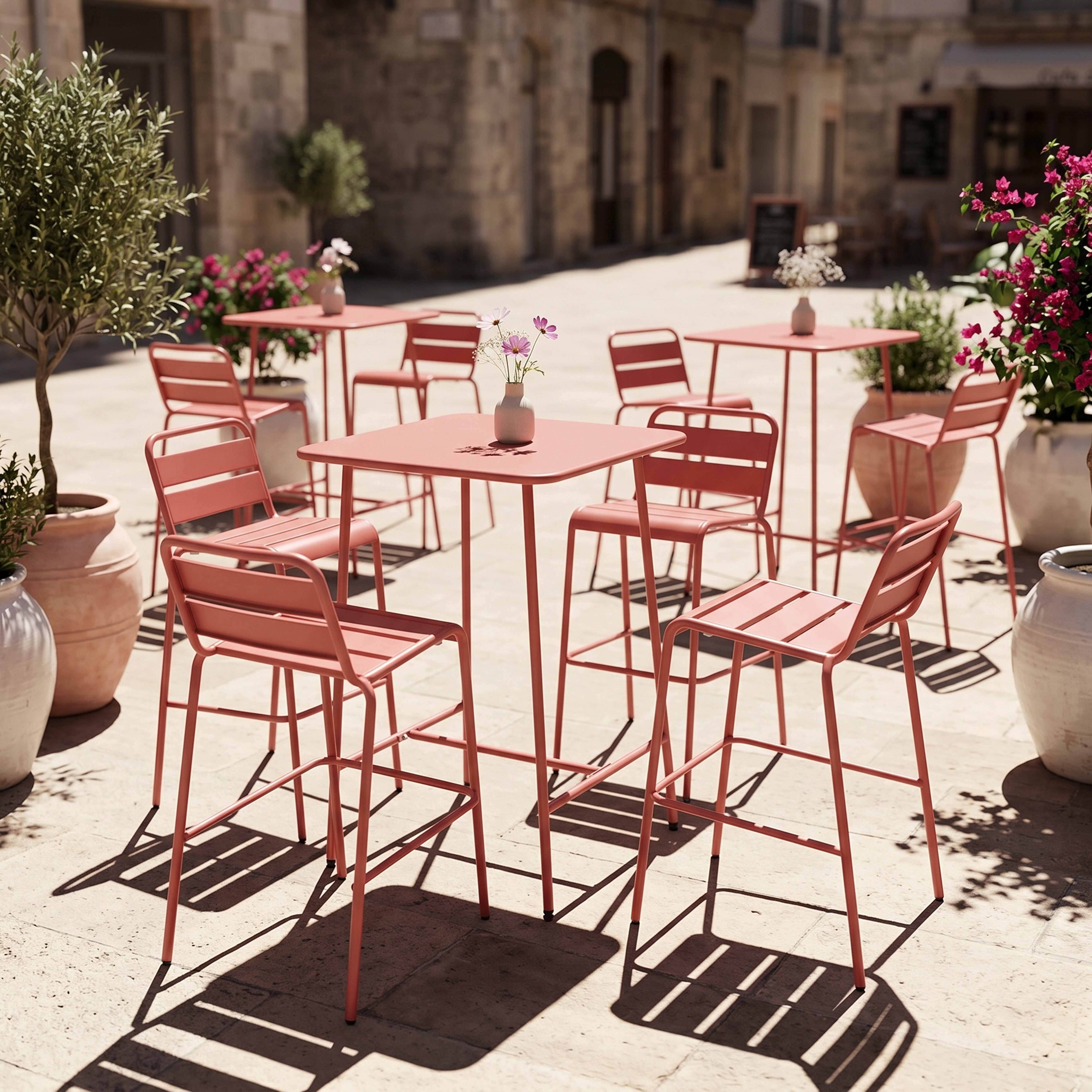 Oviala - Table haute de jardin carrée en acier argile 70cm Palavas - Oviala - Image 6