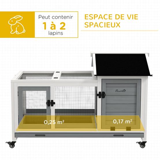 Clapier lapin rongeur bois massif intérieur extérieur sur roulettes 108x58x73cm gris - ComfortXL Outdoor Living - Image 6