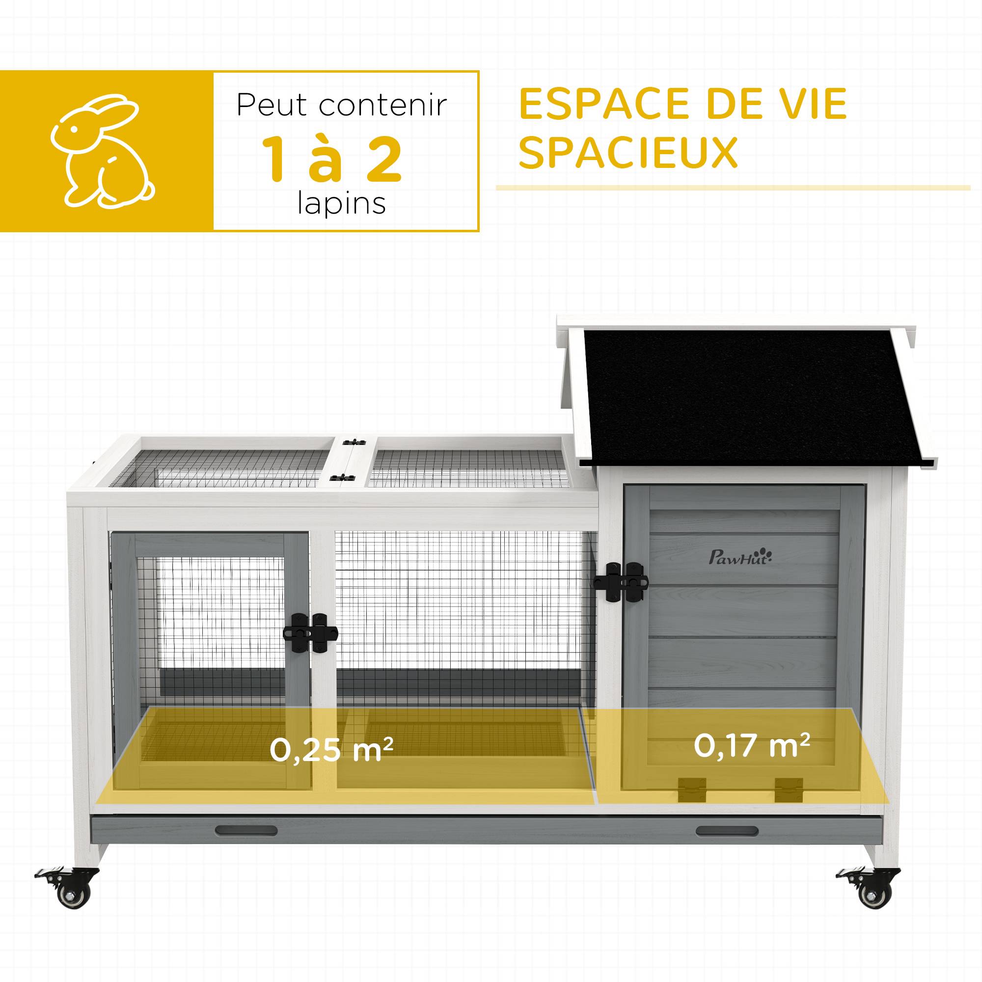 Clapier lapin rongeur bois massif intérieur extérieur sur roulettes 108x58x73cm gris - ComfortXL Outdoor Living - Image 6