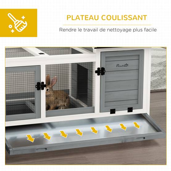 Clapier lapin rongeur bois massif intérieur extérieur sur roulettes 108x58x73cm gris - ComfortXL Outdoor Living - Image 8
