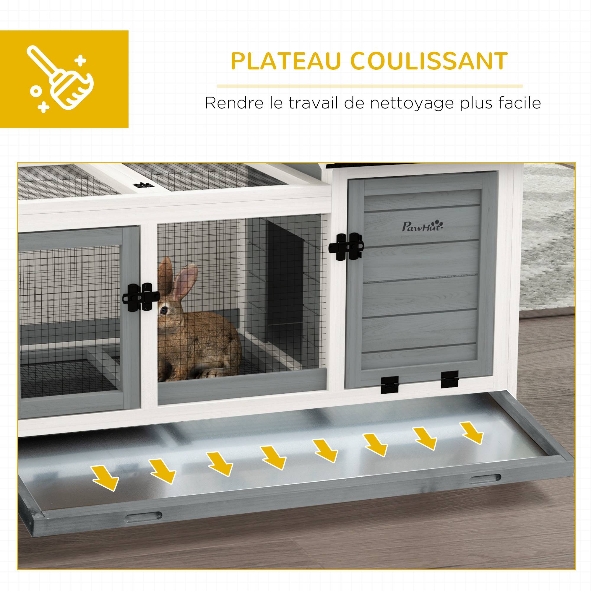 Clapier lapin rongeur bois massif intérieur extérieur sur roulettes 108x58x73cm gris - ComfortXL Outdoor Living - Image 8