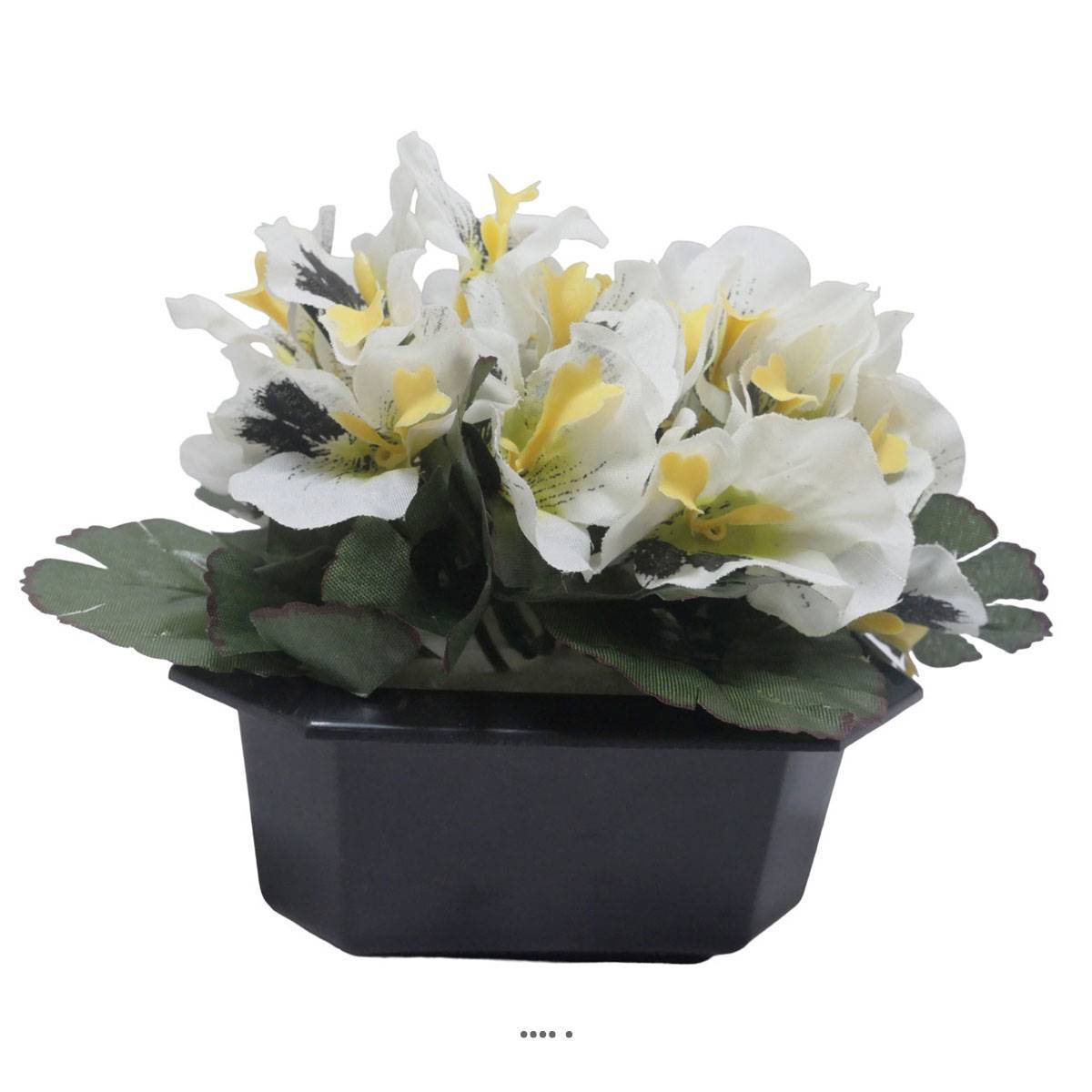 Artificielles - Bac carré fleurs artificielles Pensées Crème pour la Toussaint H 16 cm D 20 cm - couleur: Crème - Imagen 1