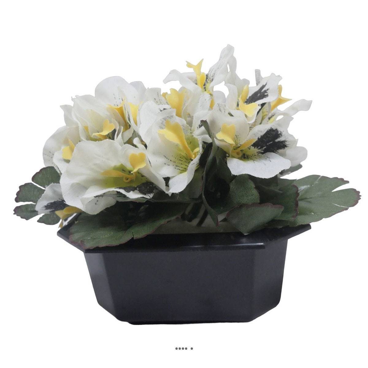 Artificielles - Bac carré fleurs artificielles Pensées Crème pour la Toussaint H 16 cm D 20 cm - couleur: Crème - Imagen 2