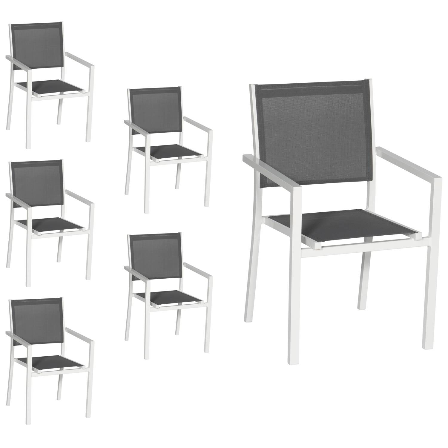 Happy Garden - Lot de 6 chaises en aluminium blanc - textilène gris - HAPPY GARDEN - Imagen 1