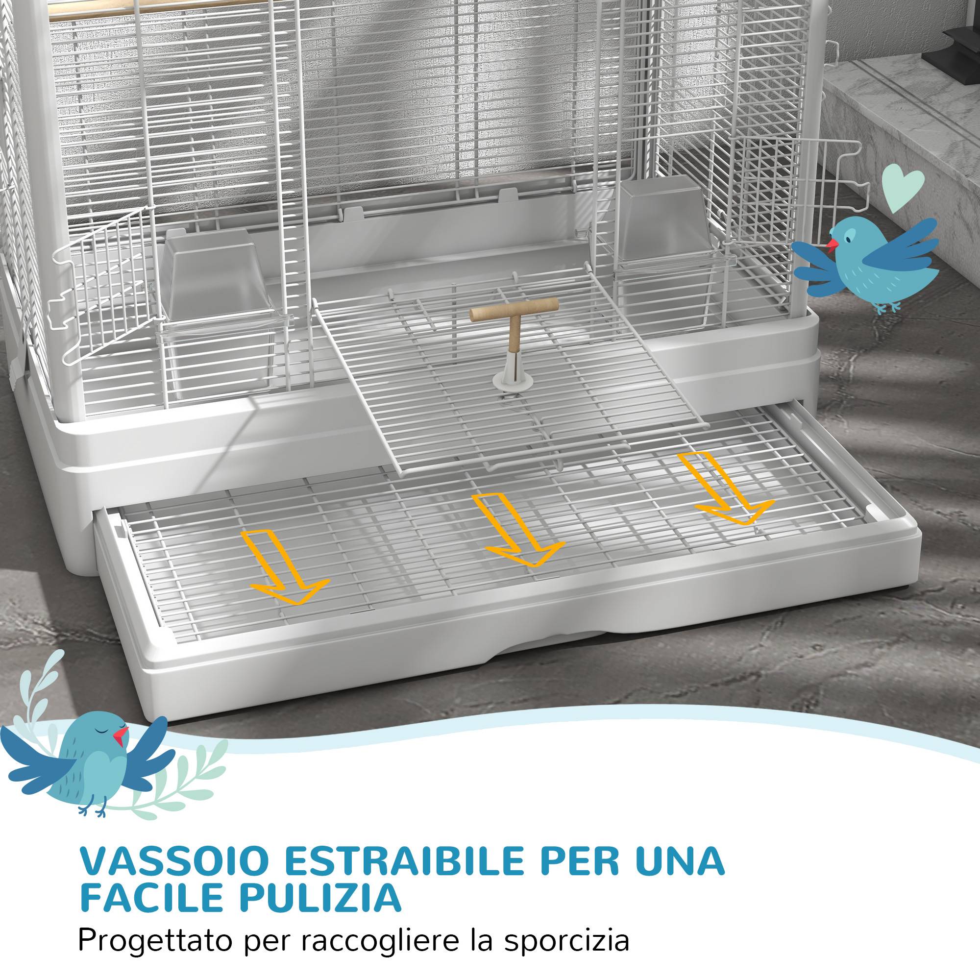 Cage pour oiseaux avec bac amovible et perchoirs, volière pour perroquets, 61x36,5x98 cm, blanc - Image 6