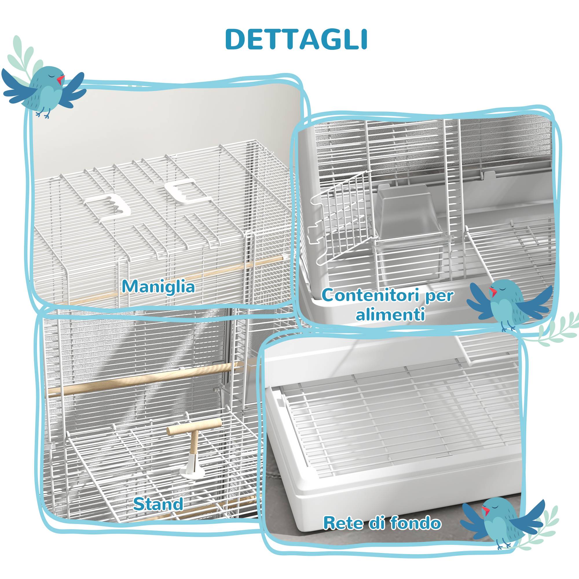 Cage pour oiseaux avec bac amovible et perchoirs, volière pour perroquets, 61x36,5x98 cm, blanc - Image 9