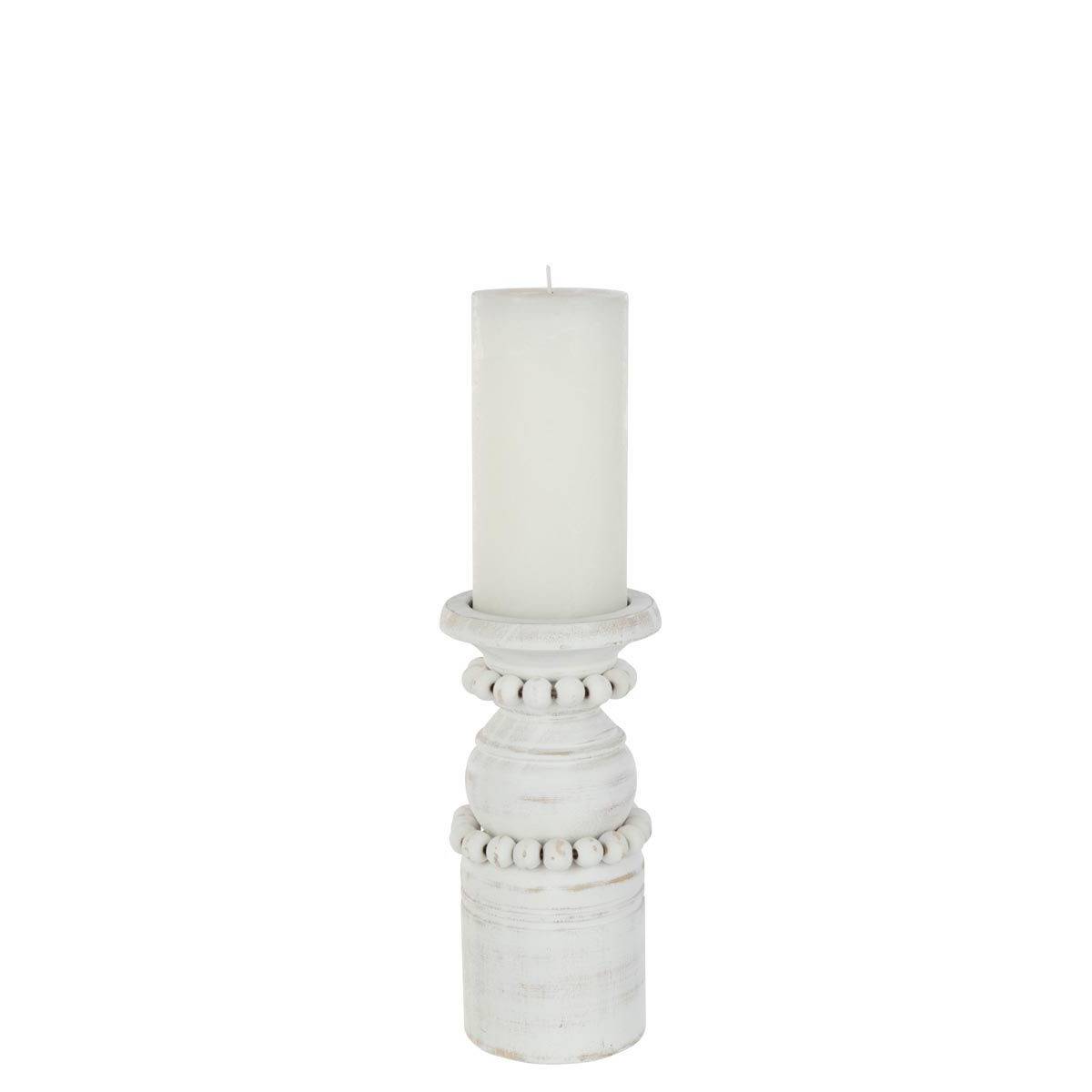 Bougeoir Déco en Pin "Pila" 20cm Blanc - Image 3