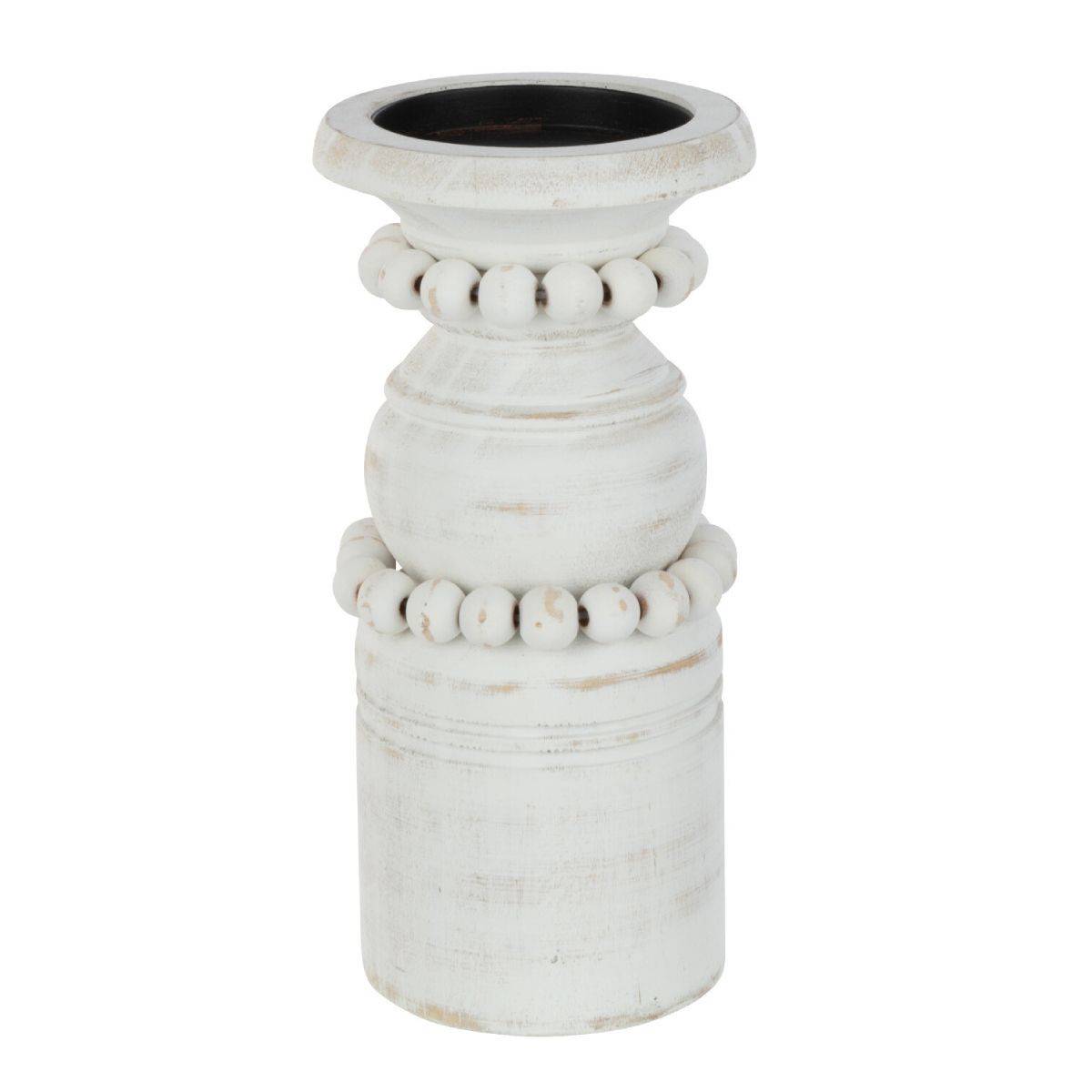 Bougeoir Déco en Pin "Pila" 20cm Blanc - Image 1