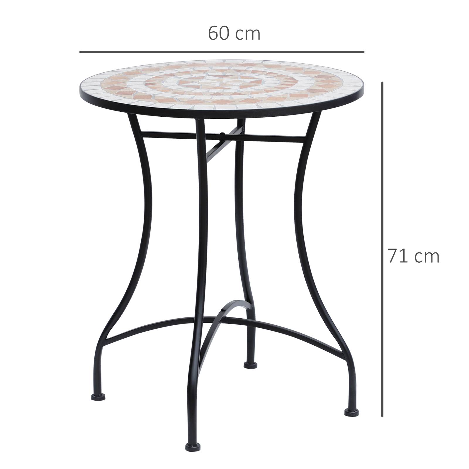 Table ronde mosaïque acier céramique orange blanc Ø60cm H71cm jardin balcon - Image 3