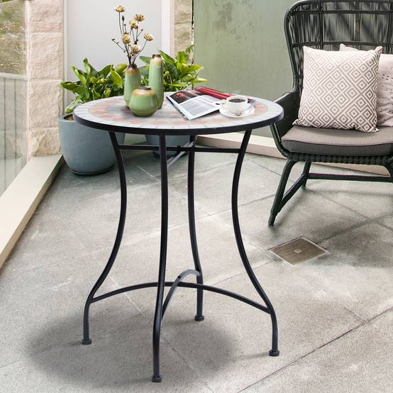 Table ronde mosaïque acier céramique orange blanc Ø60cm H71cm jardin balcon - Image 2