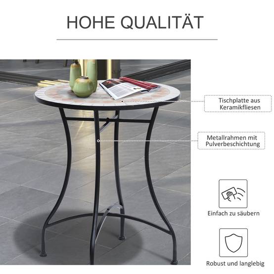 Table ronde mosaïque acier céramique orange blanc Ø60cm H71cm jardin balcon - Image 4