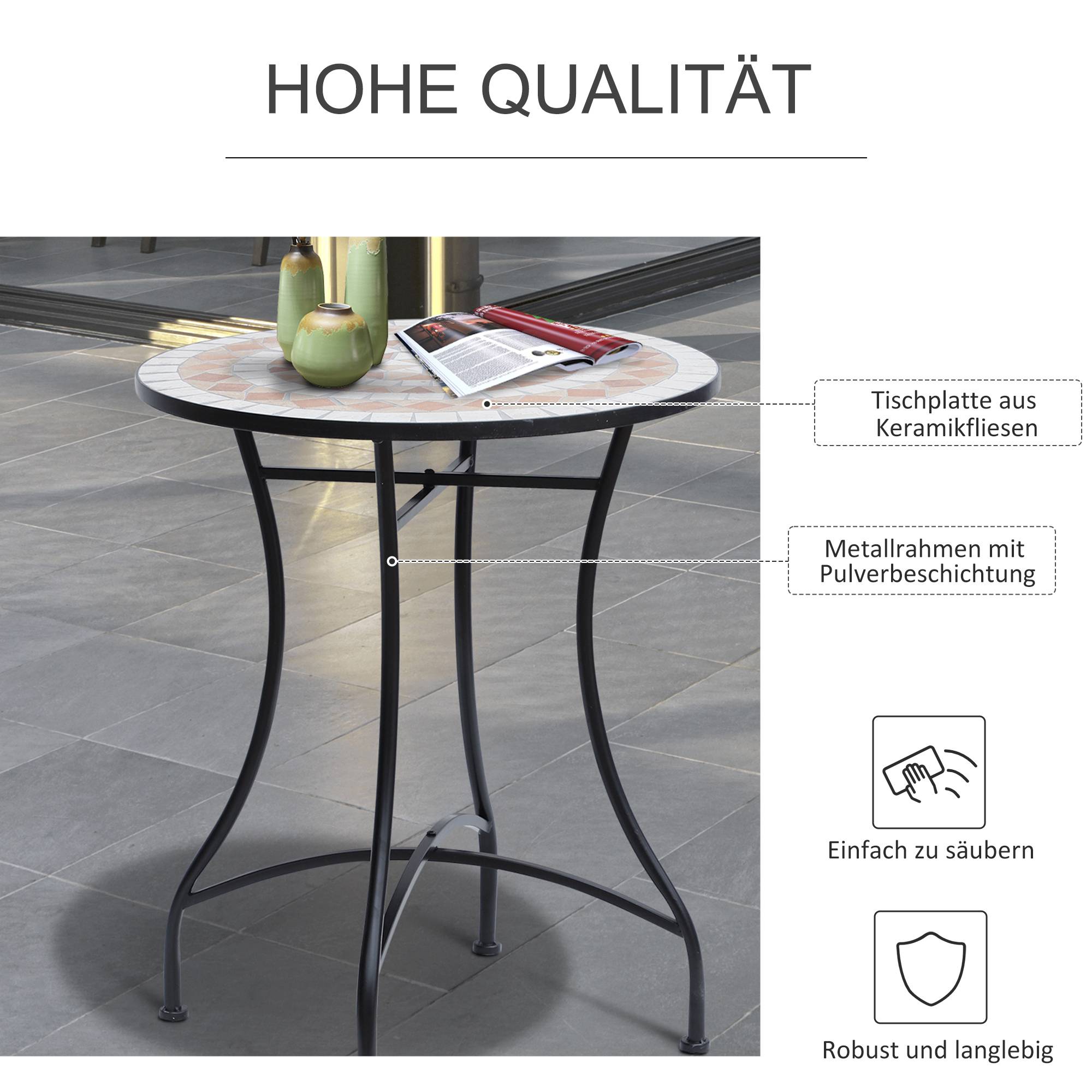Table ronde mosaïque acier céramique orange blanc Ø60cm H71cm jardin balcon - Image 4