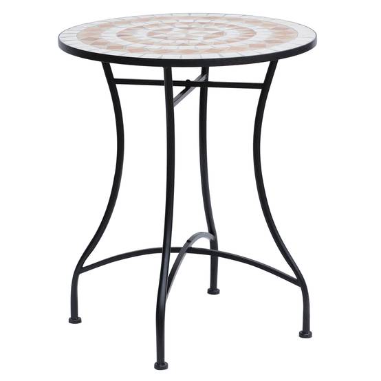 Table ronde mosaïque acier céramique orange blanc Ø60cm H71cm jardin balcon - Image 1
