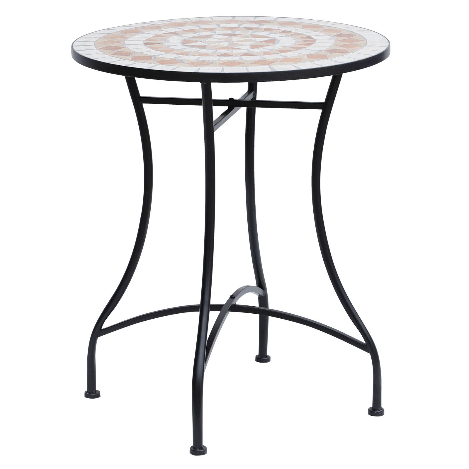 Table ronde mosaïque acier céramique orange blanc Ø60cm H71cm jardin balcon - Image 1