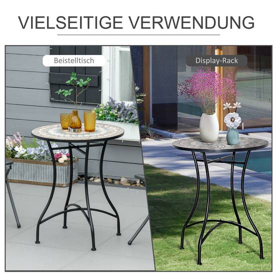 Table ronde mosaïque acier céramique orange blanc Ø60cm H71cm jardin balcon - Image 6