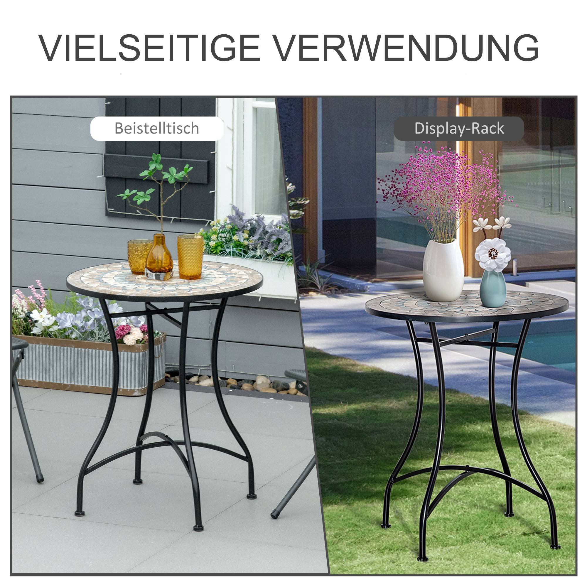 Table ronde mosaïque acier céramique orange blanc Ø60cm H71cm jardin balcon - Image 6