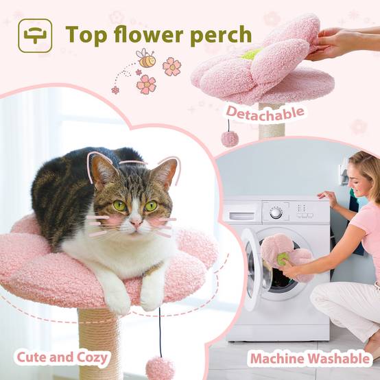 Arbre à Chat Fleur 93 cm Vert / Rose PAWZ Road - Image 9