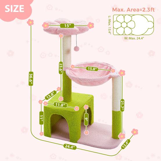 Arbre à Chat Fleur 93 cm Vert / Rose PAWZ Road - Image 7