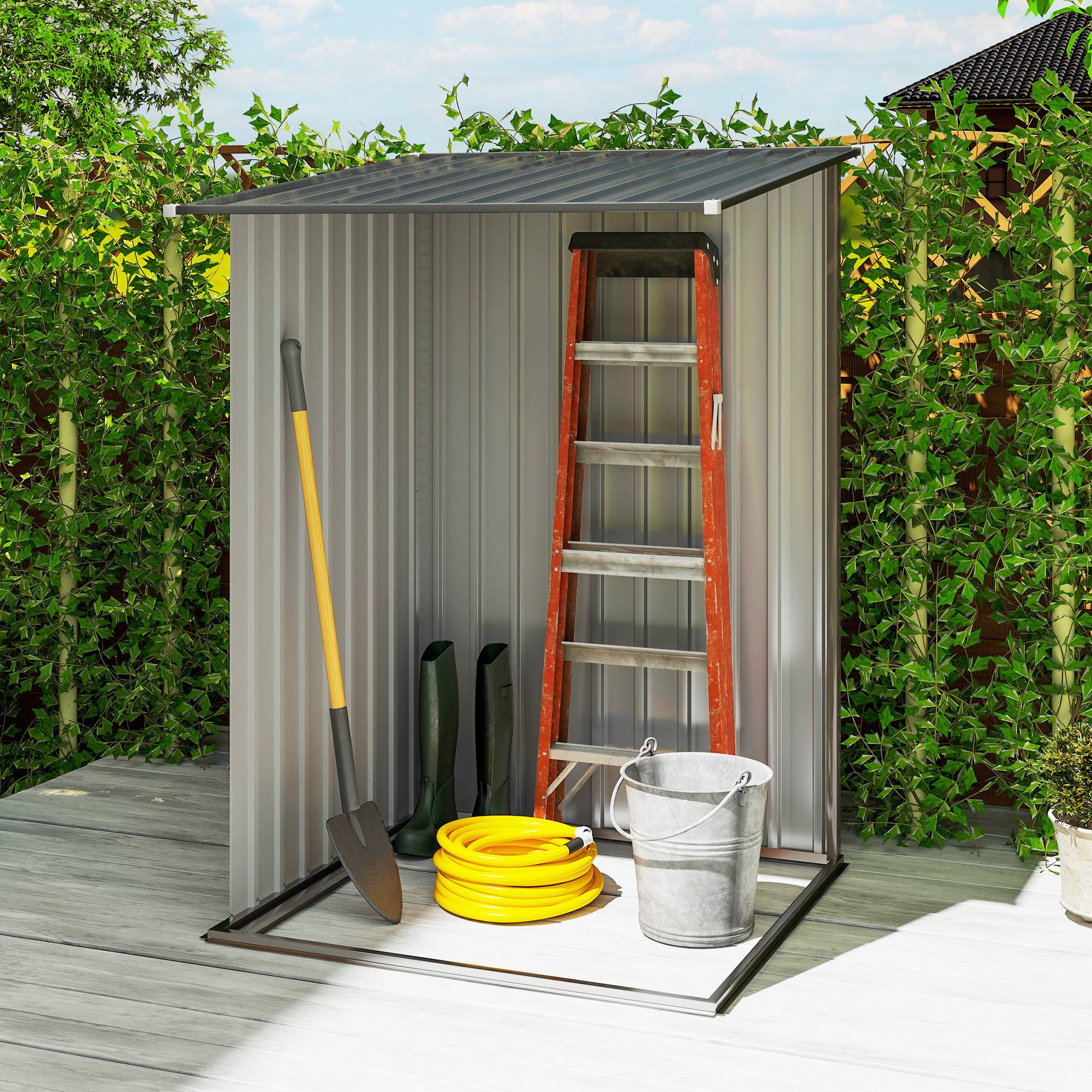 ComfortXL - Abri de jardin adossé acier galvanisé 100 x 103 cm brun gris rangement extérieur porte verrouillable - Image 9