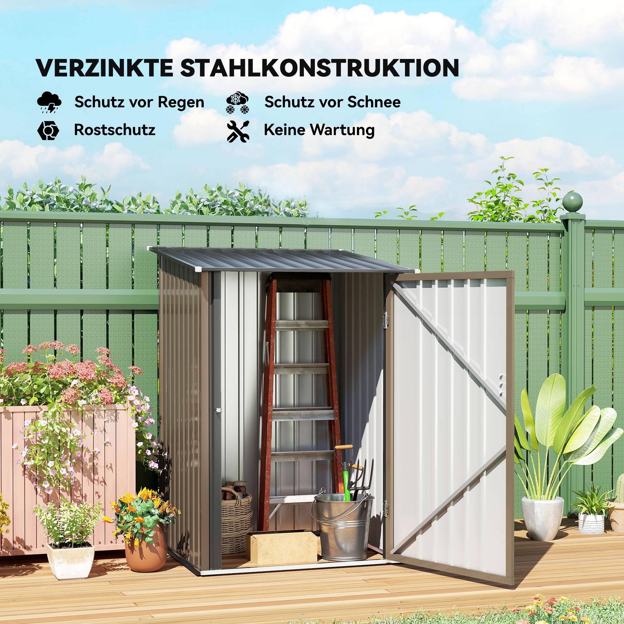 ComfortXL - Abri de jardin adossé acier galvanisé 100 x 103 cm brun gris rangement extérieur porte verrouillable - Image 6