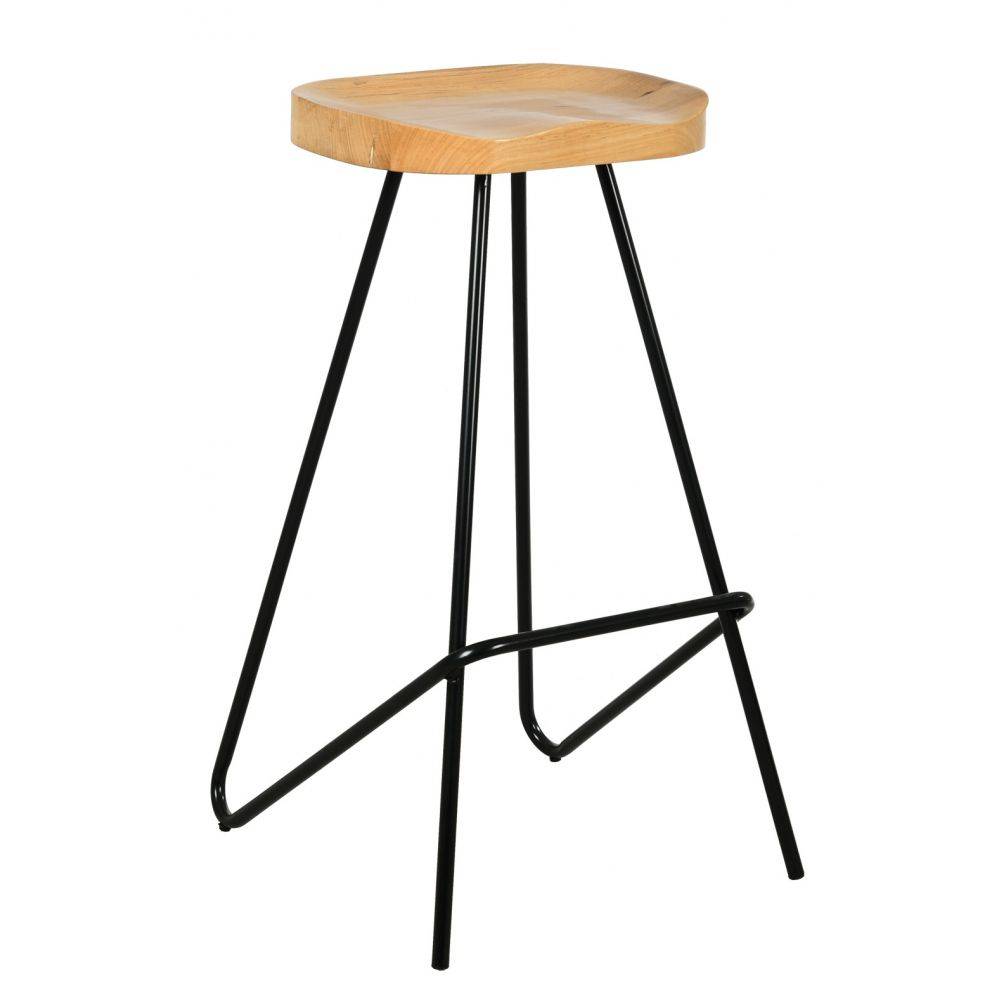 Aubry Gaspard - Tabouret de bar assise moulée en métal et bois d'orme huilé Lot de 4 - Imagen 2