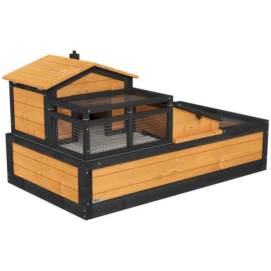 Maison pour tortues, 2 niveaux, intérieur/extérieur, tiroir, bois de sapin, jaune - Image 2