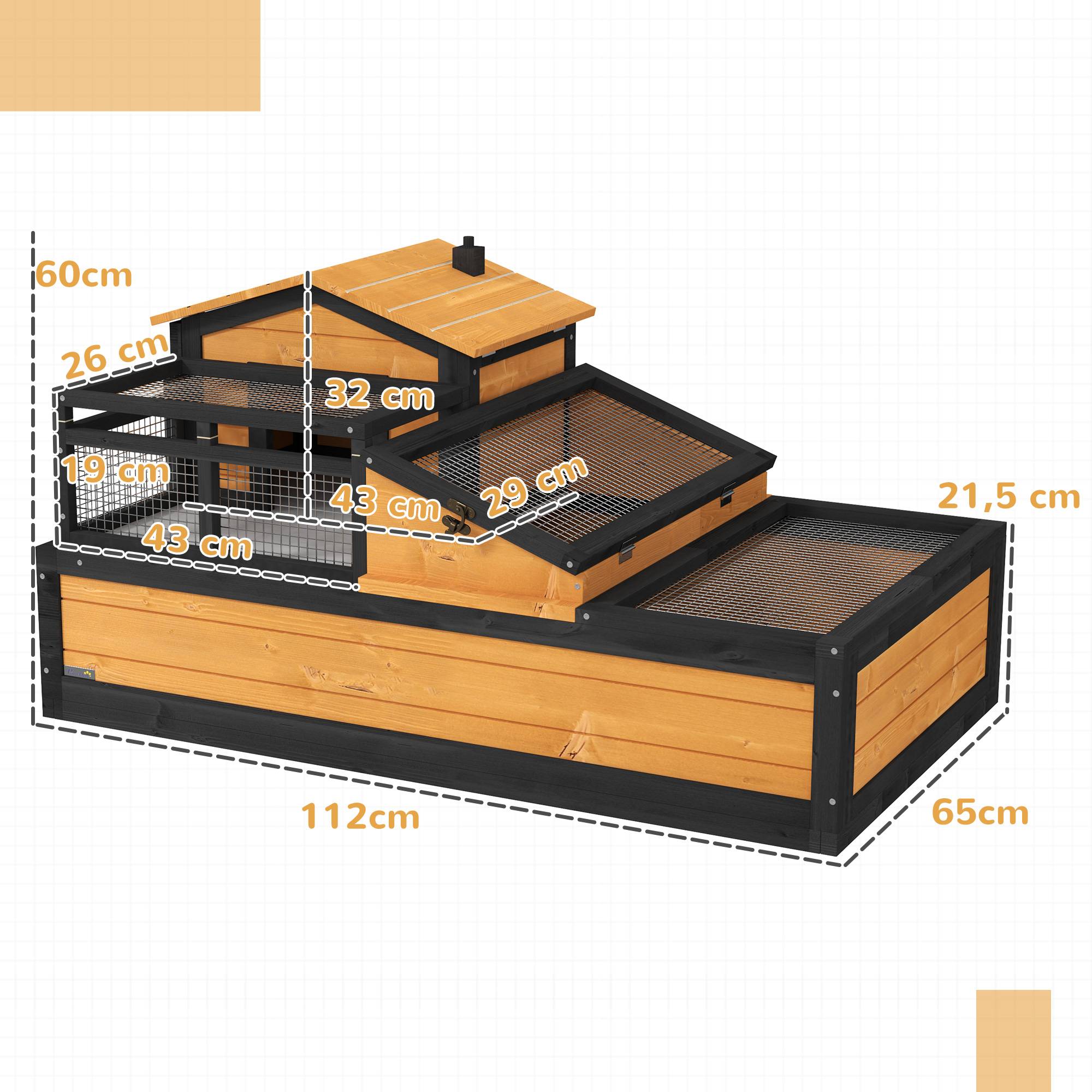 Maison pour tortues, 2 niveaux, intérieur/extérieur, tiroir, bois de sapin, jaune - Image 5